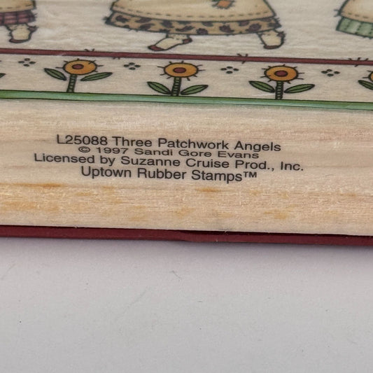 Uptown Rubber Stamp Three Patchwork Angels Country Border Garden Friendship Cardmaking