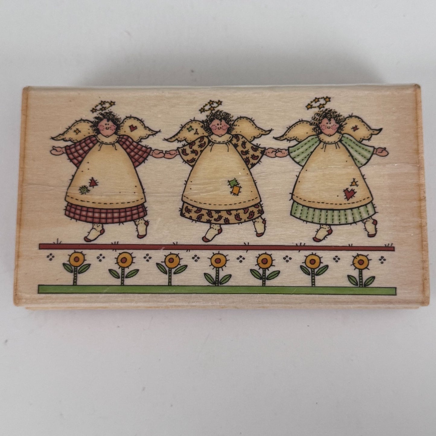 Uptown Rubber Stamp Three Patchwork Angels Country Border Garden Friendship Cardmaking