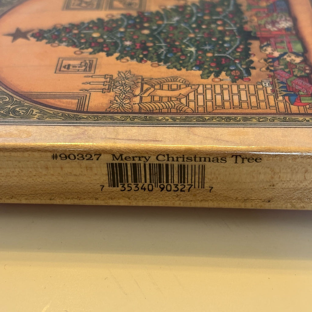 Stamps Happen Rubber Stamp Merry Christmas Tree Gifts Presents Card Making Wood Mounted Fireplace