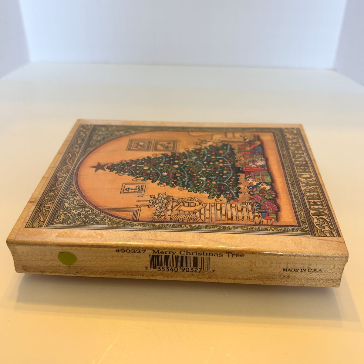 Stamps Happen Rubber Stamp Merry Christmas Tree Gifts Presents Card Making Wood Mounted Fireplace