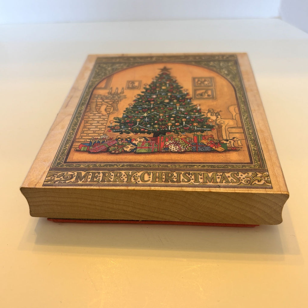 Stamps Happen Rubber Stamp Merry Christmas Tree Gifts Presents Card Making Wood Mounted Fireplace