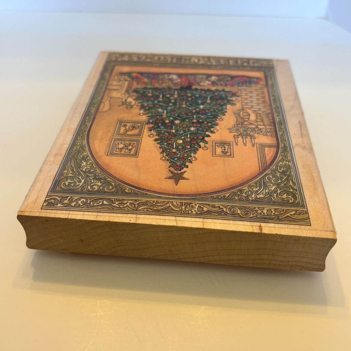 Stamps Happen Rubber Stamp Merry Christmas Tree Gifts Presents Card Making Wood Mounted Fireplace
