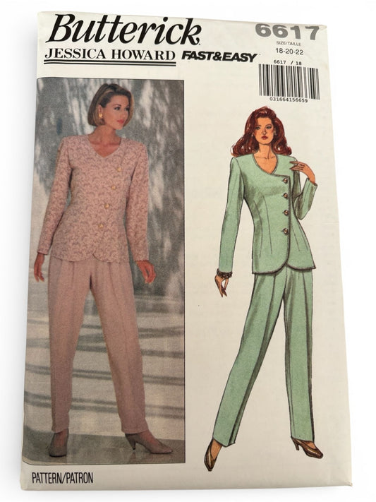 Butterick Sewing Pattern 6617 Jacket Pants Vintage 90s Power Suit 18 20 22 Uncut