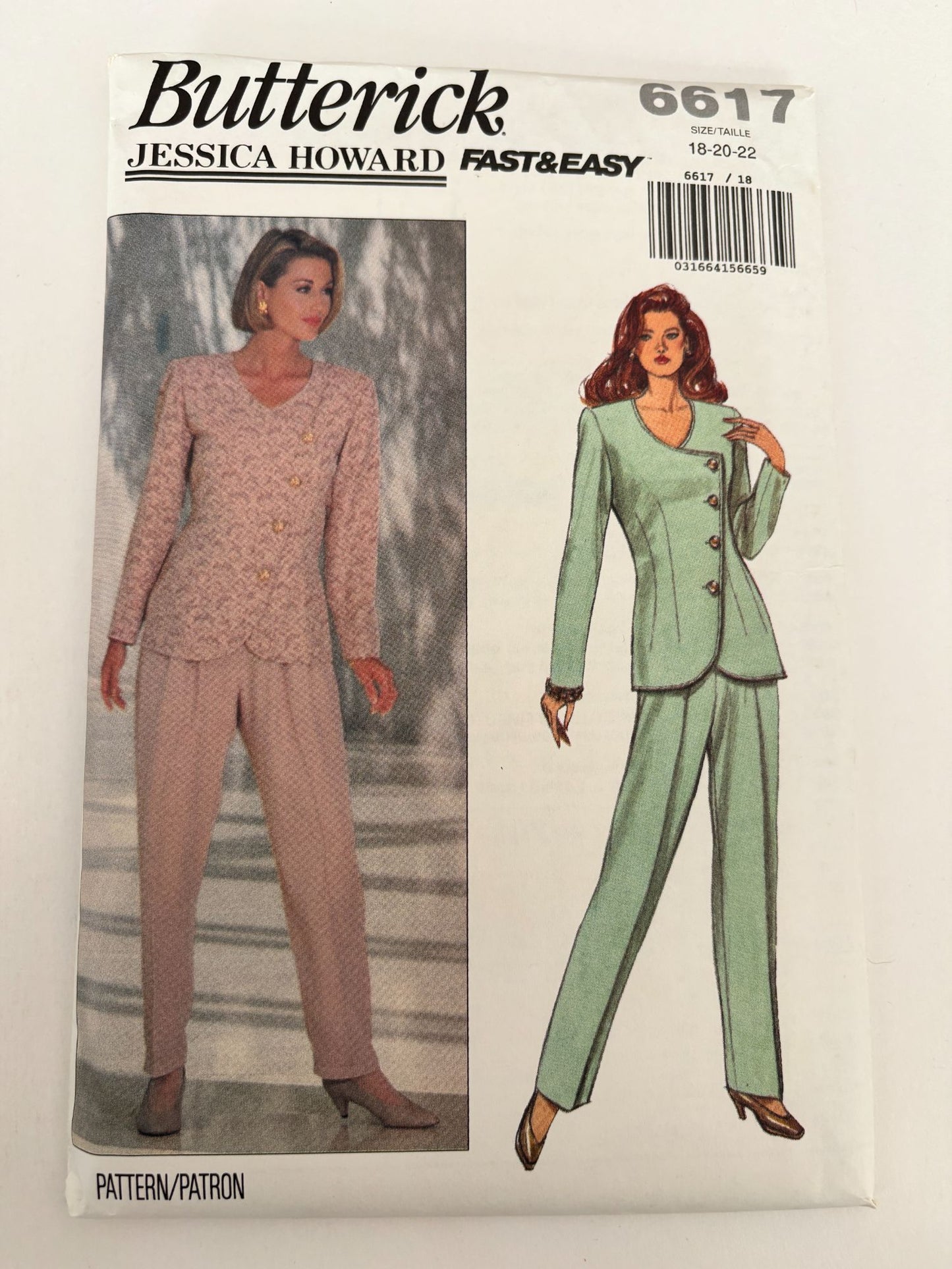 Butterick Sewing Pattern 6617 Jacket Pants Vintage 90s Power Suit 18 20 22 Uncut