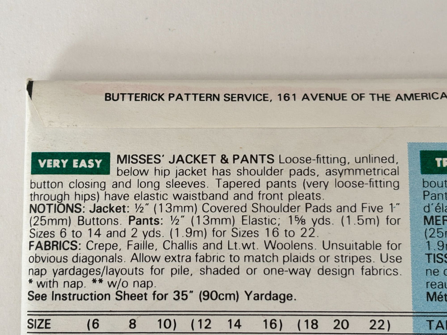 Butterick Sewing Pattern 6617 Jacket Pants Vintage 90s Power Suit 18 20 22 Uncut