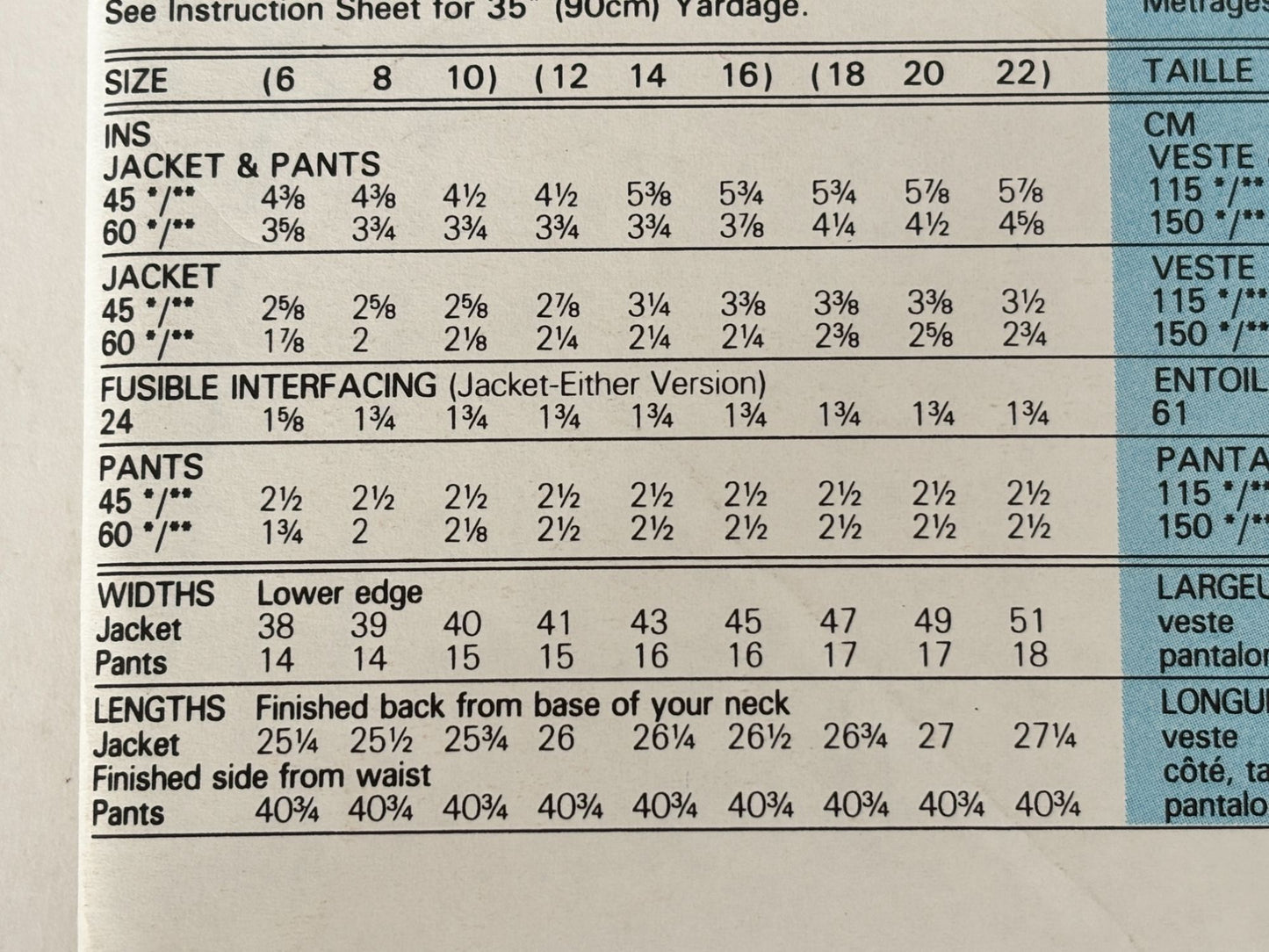 Butterick Sewing Pattern 6617 Jacket Pants Vintage 90s Power Suit 18 20 22 Uncut
