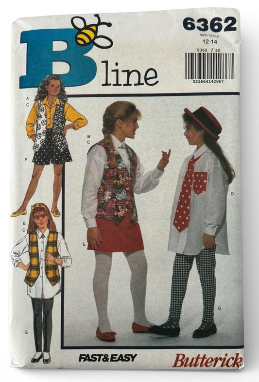Butterick Sewing Pattern 6362: Girls' Vest, Shirt, Skirt, Shorts, Leggings and Tie