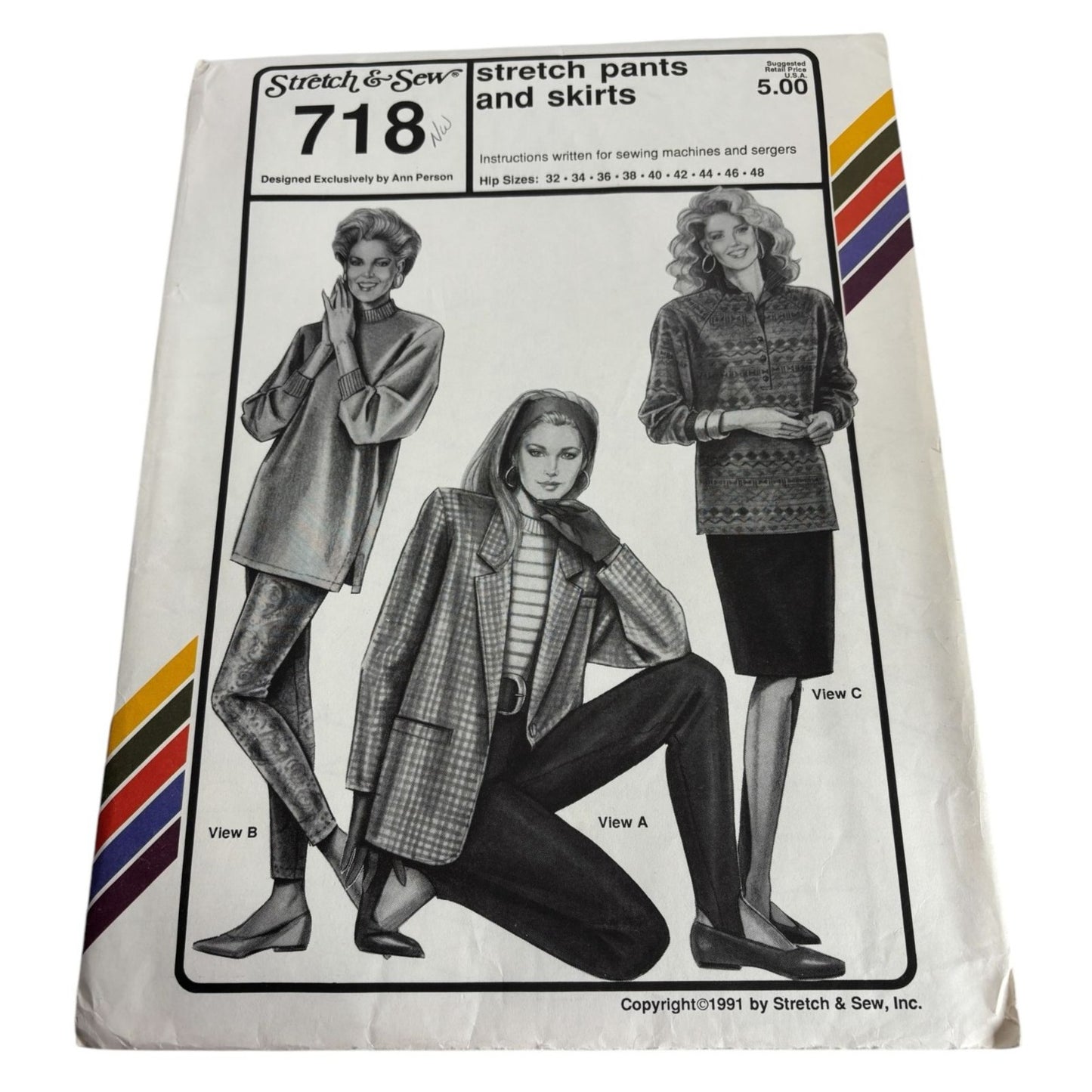 Stretch and Sew Sewing Pattern 718 Stretch Slim Fit Stirrup Pants Straight Skirt