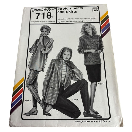 Stretch and Sew Sewing Pattern 718 Stretch Slim Fit Stirrup Pants Straight Skirt