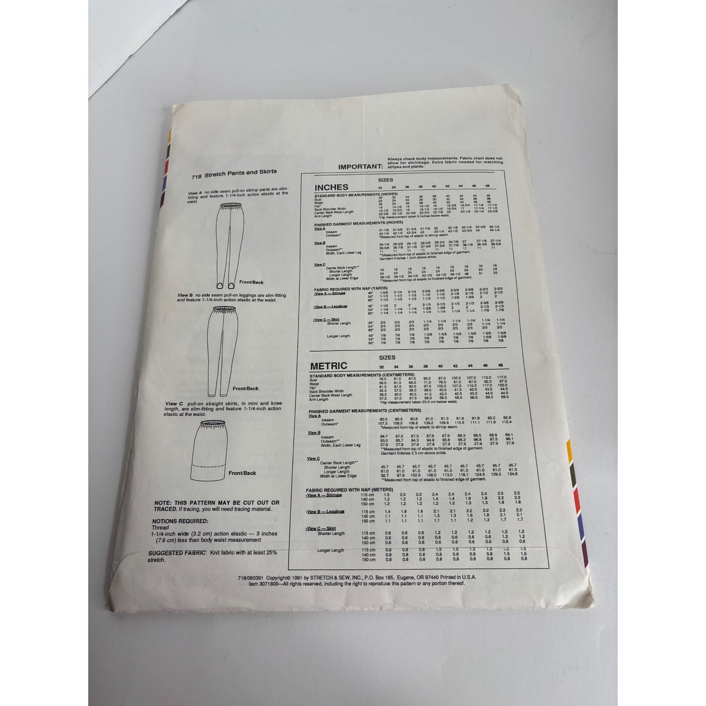 Stretch and Sew Sewing Pattern 718 Stretch Slim Fit Stirrup Pants Straight Skirt