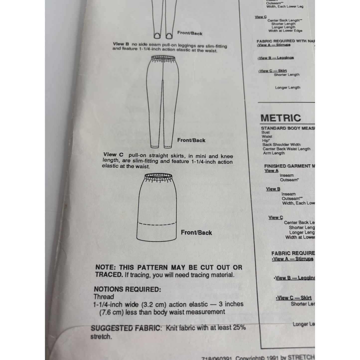 Stretch and Sew Sewing Pattern 718 Stretch Slim Fit Stirrup Pants Straight Skirt