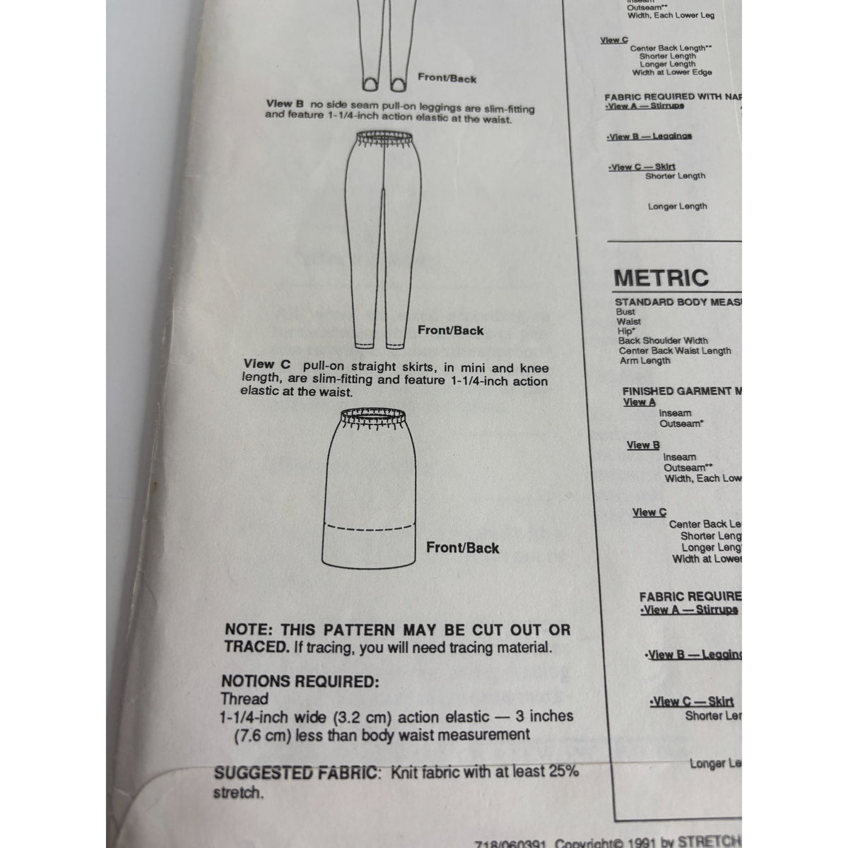 Stretch and Sew Sewing Pattern 718 Stretch Slim Fit Stirrup Pants Straight Skirt