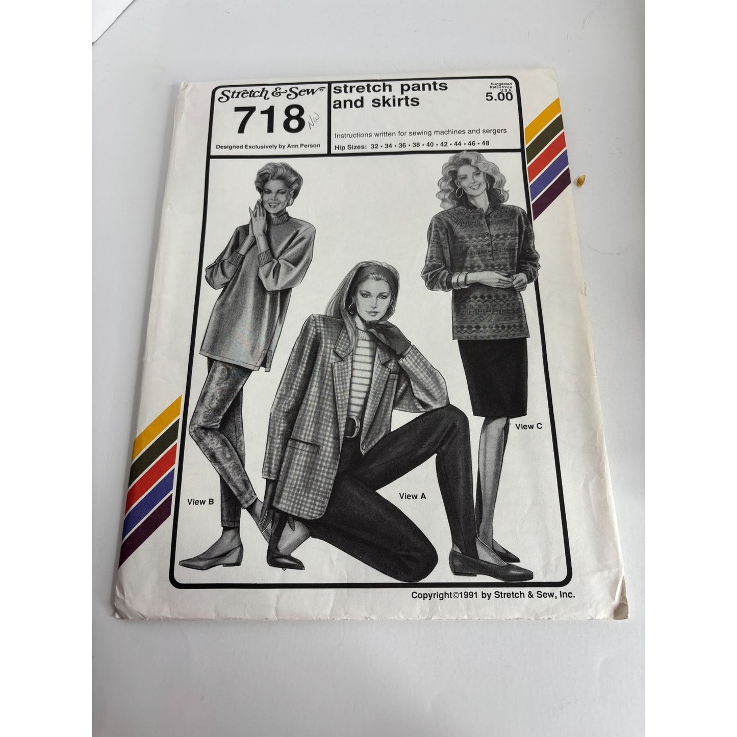Stretch and Sew Sewing Pattern 718 Stretch Slim Fit Stirrup Pants Straight Skirt