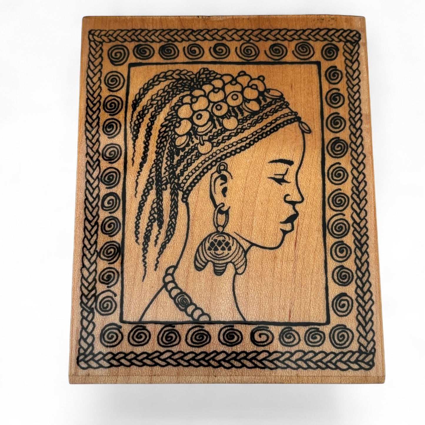Embossing Arts Rubber Stamp Tribal Beauty African Portrait Woman Lady Art Wood