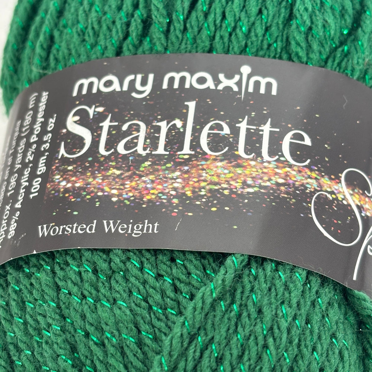 Mary Maxim Starlette Emerald Sparkle Yarn Skein Green Metallic Worsted Knitting