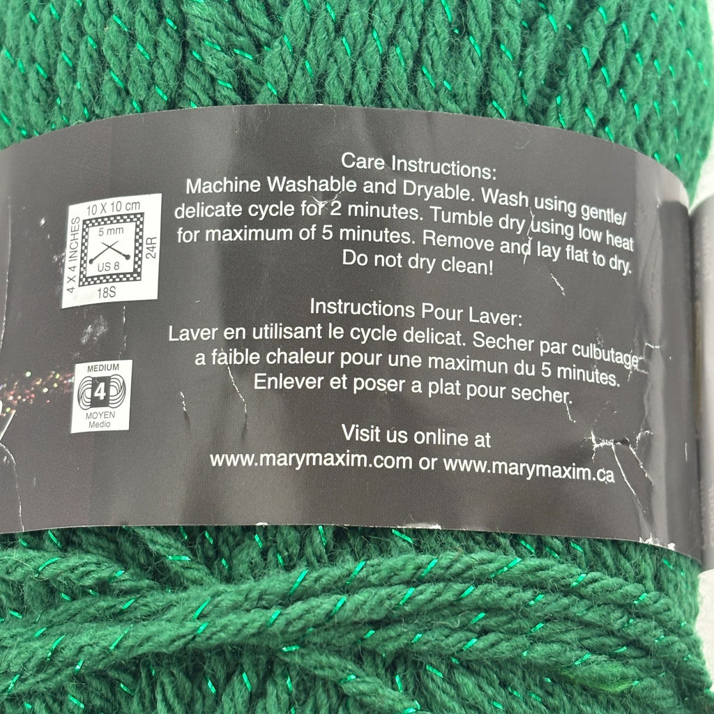Mary Maxim Starlette Emerald Sparkle Yarn Skein Green Metallic Worsted Knitting