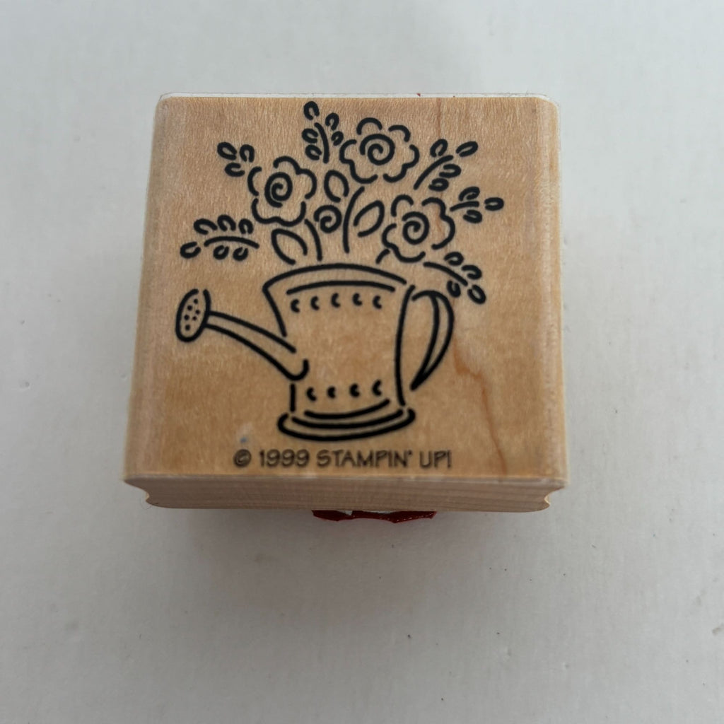 Stampin Up Wood Rubber Stamp Watering Can Flowers Spring Garden Card Making Art