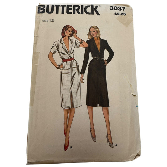 Butterick Sewing Pattern 3037 Jacket Blazer Skirt Outfit Work Size 12 1980s UC