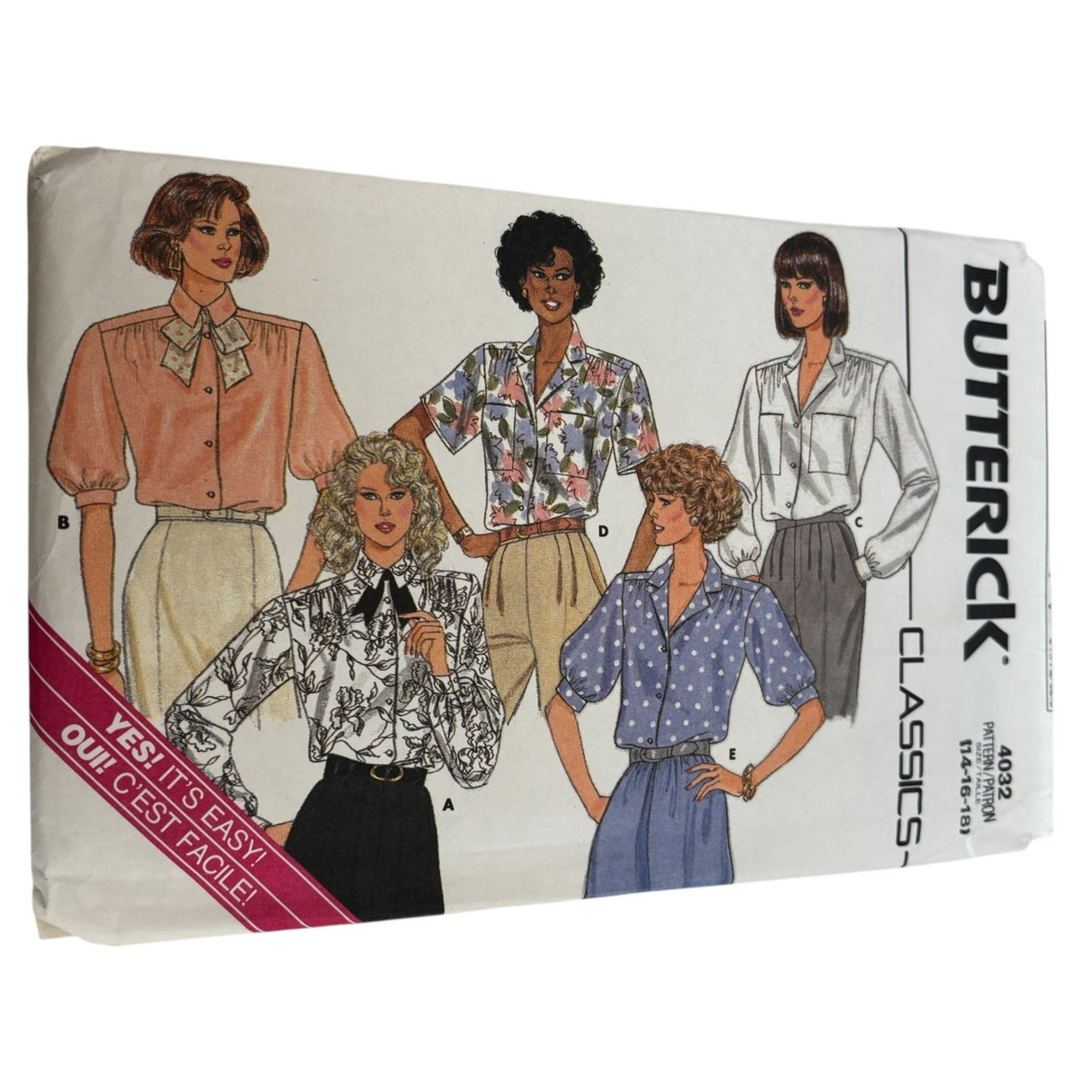 Butterick Sewing Pattern 4032 Misses Loose Fitting Blouses Sizes 14-18 1980s UC