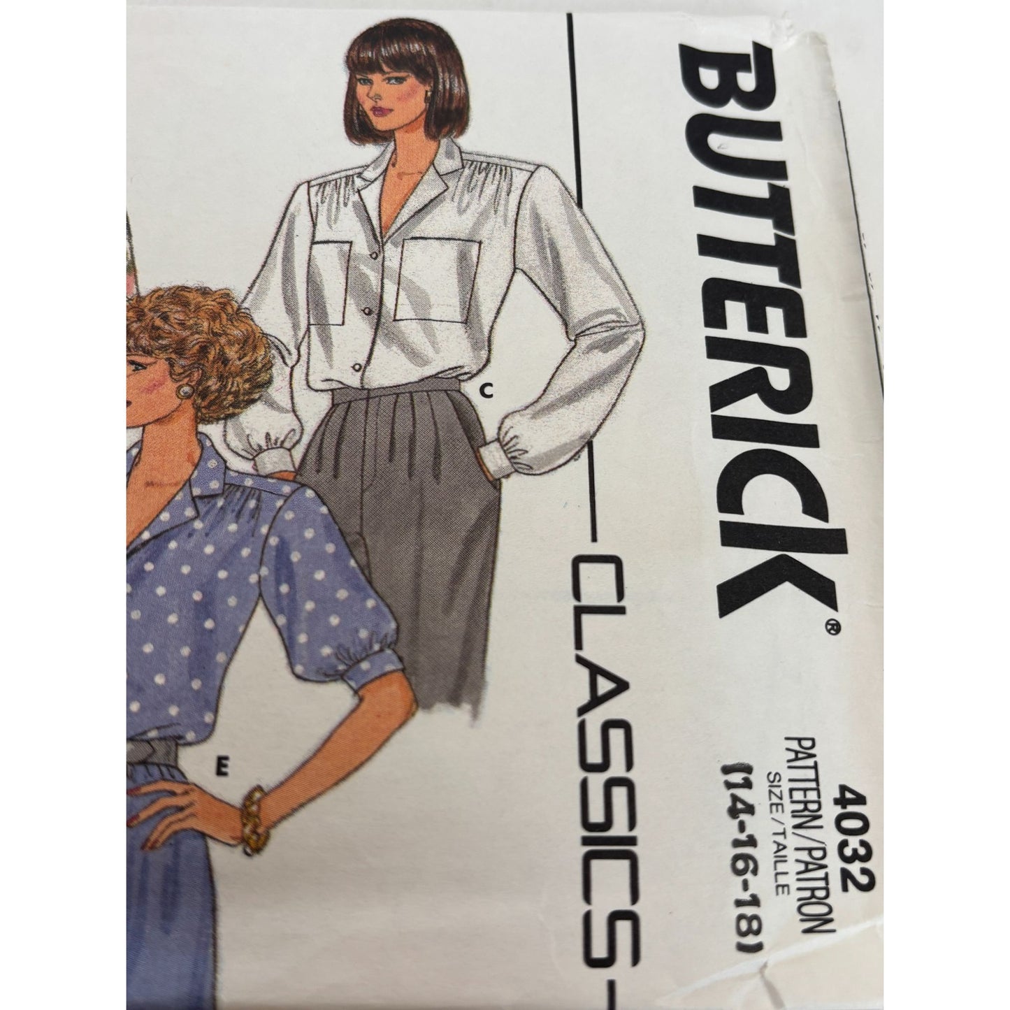 Butterick Sewing Pattern 4032 Misses Loose Fitting Blouses Sizes 14-18 1980s UC