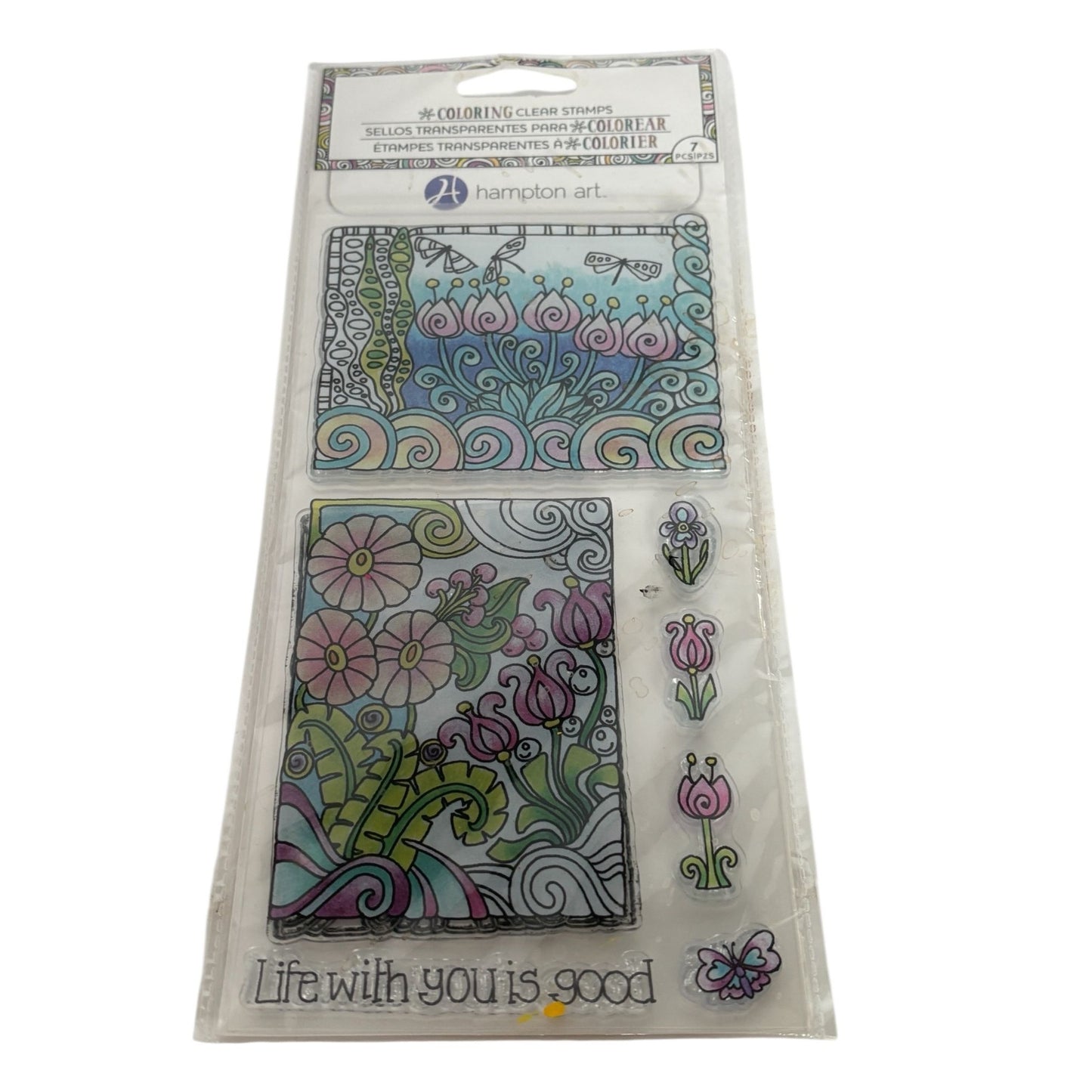 Hampton Art Coloring Clear Stamps Life with You is Good Flowers Card Making 7 pc