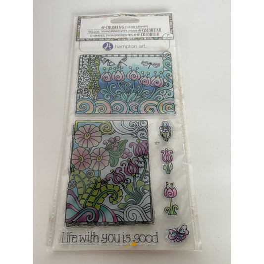 Hampton Art Coloring Clear Stamps Life with You is Good Flowers Card Making 7 pc