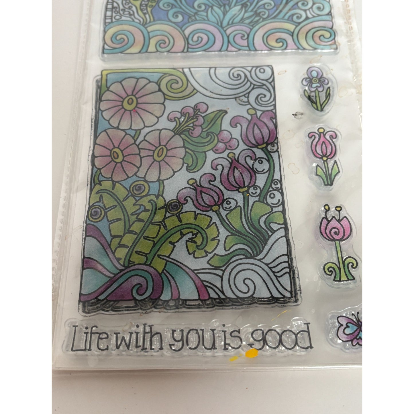 Hampton Art Coloring Clear Stamps Life with You is Good Flowers Card Making 7 pc