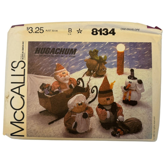 McCalls Sewing Pattern 8134 Santa Mrs Claus Elf Snowman Reindeer 80s Hugachum Uncut