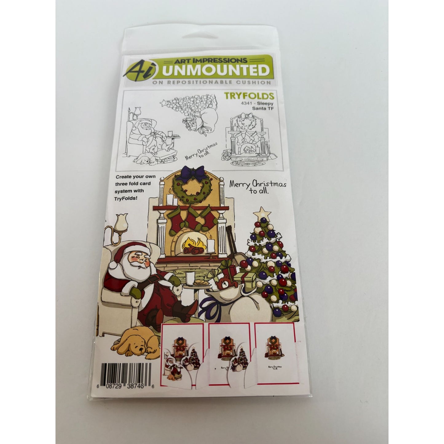 Art Impressions Rubber Stamps Sleepy Santa Tryfold Merry Christmas Card Making