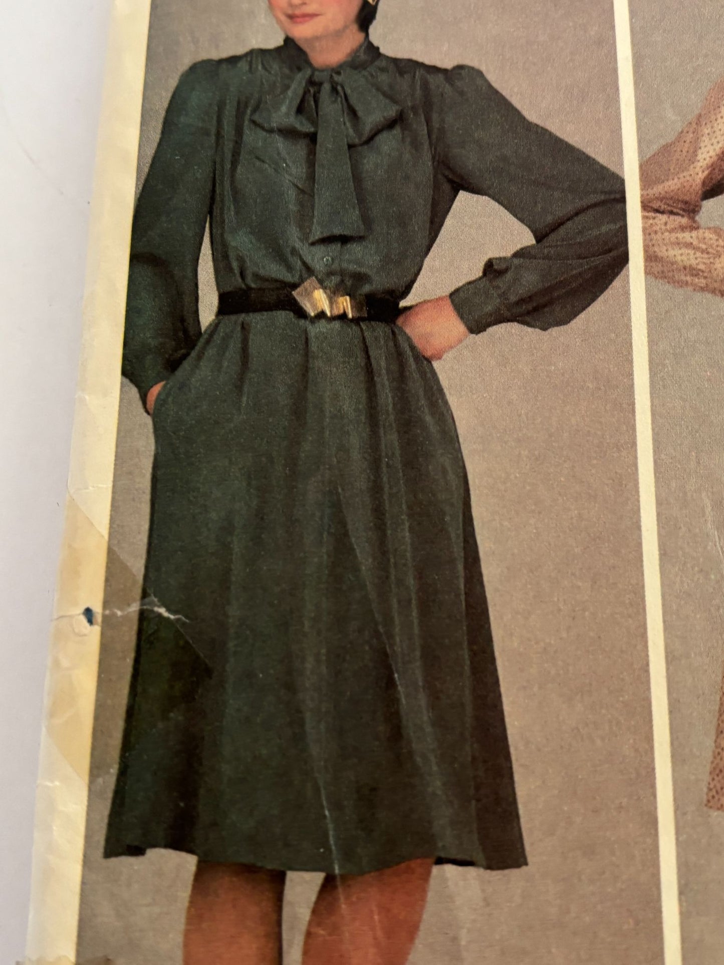 McCalls Sewing Pattern 8674 Dress Vintage Buttoned Bodice Tie Collar 1980s 14 UC