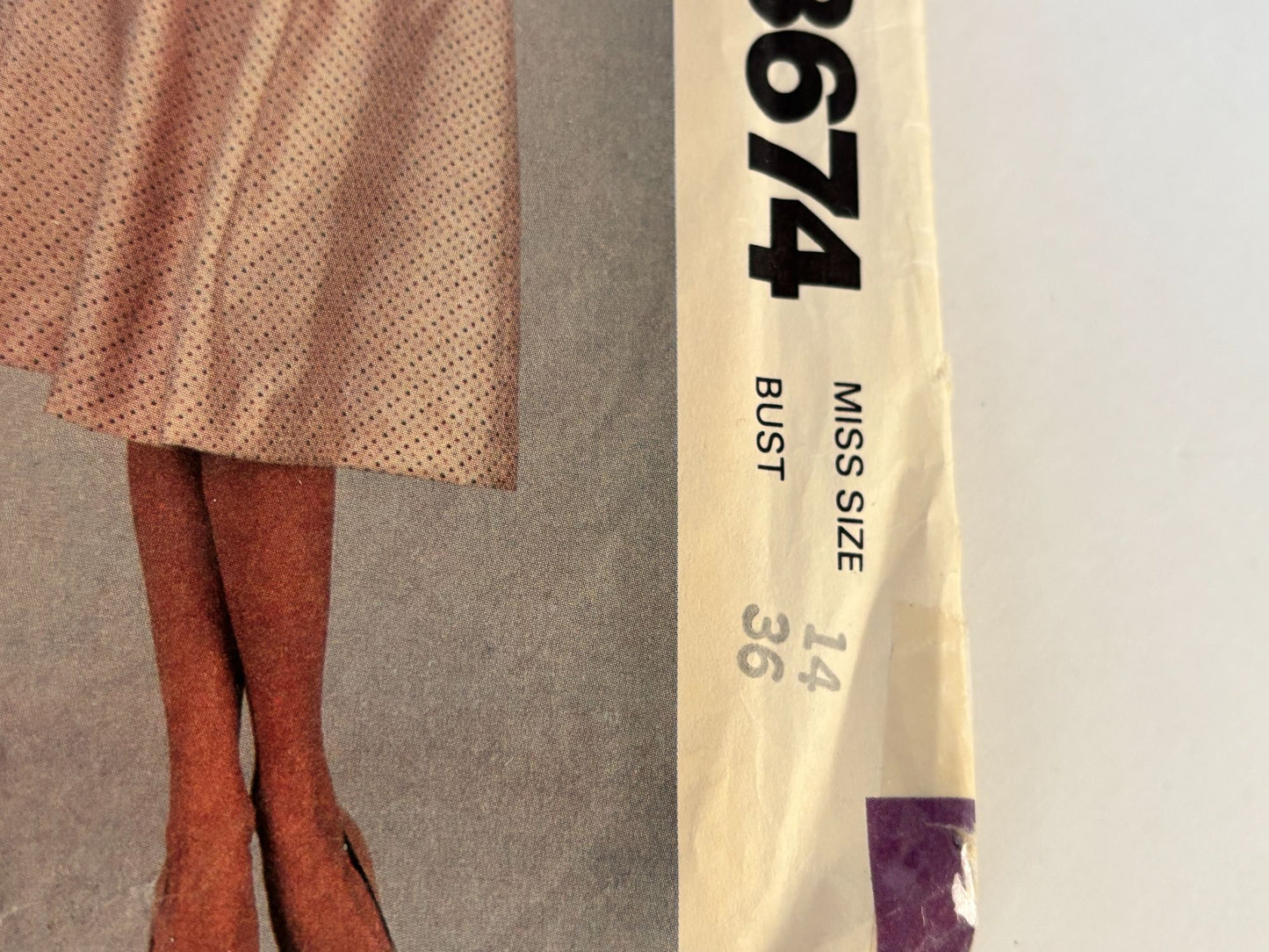McCalls Sewing Pattern 8674 Dress Vintage Buttoned Bodice Tie Collar 1980s 14 UC