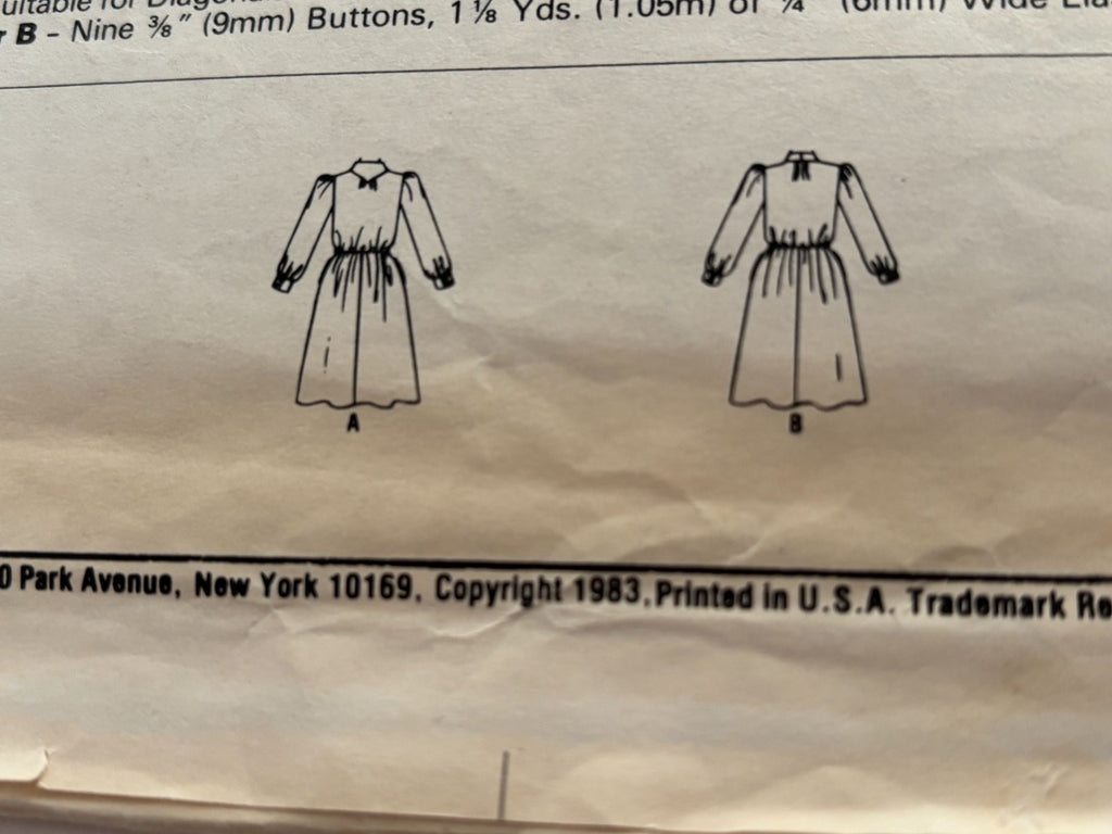 McCalls Sewing Pattern 8674 Dress Vintage Buttoned Bodice Tie Collar 1980s 14 UC