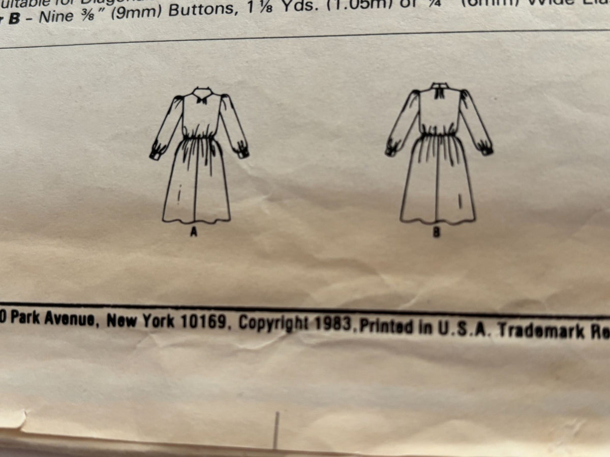 McCalls Sewing Pattern 8674 Dress Vintage Buttoned Bodice Tie Collar 1980s 14 UC