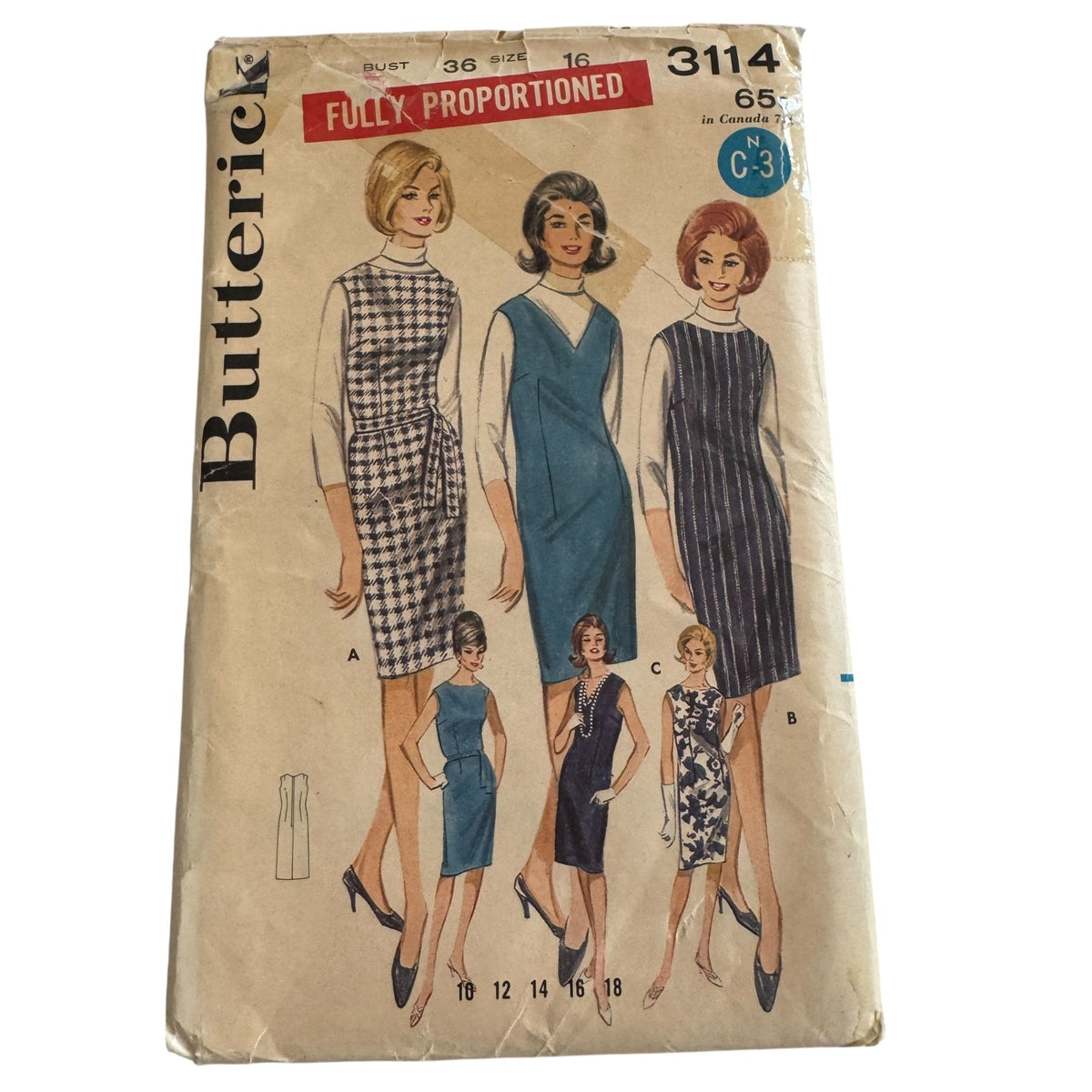 Butterick Sewing Pattern 3114 Womens Proportioned Jumper 16 Bust 36 Vintage UC