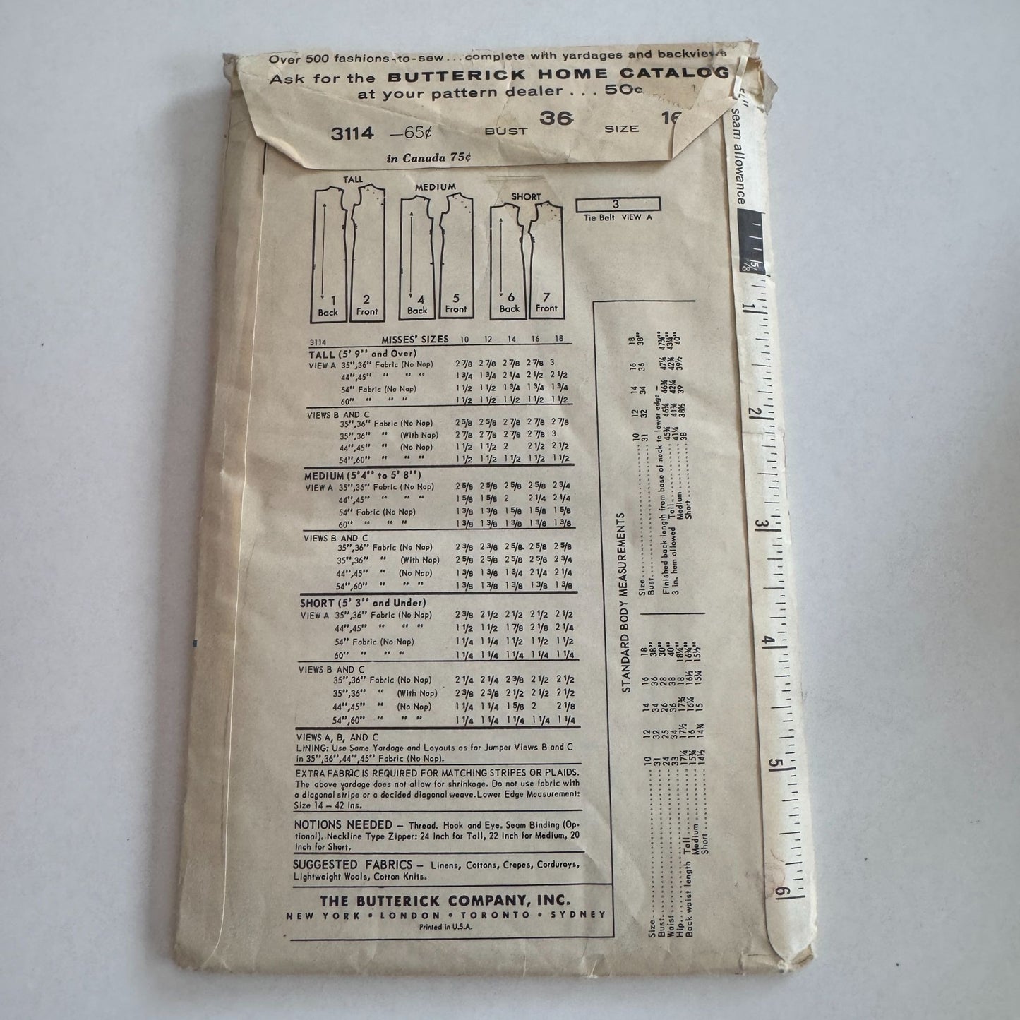 Butterick Sewing Pattern 3114 Womens Proportioned Jumper 16 Bust 36 Vintage UC