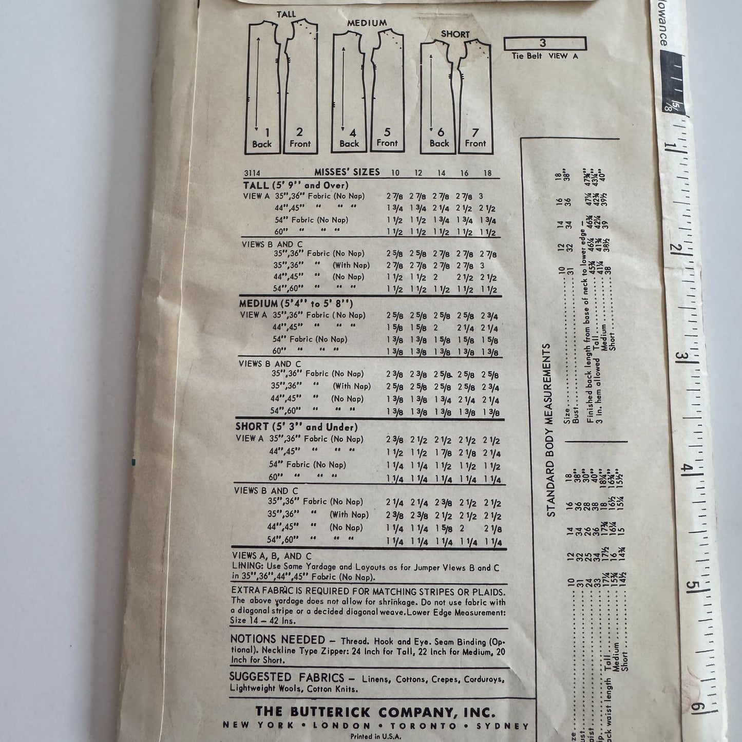 Butterick Sewing Pattern 3114 Womens Proportioned Jumper 16 Bust 36 Vintage UC