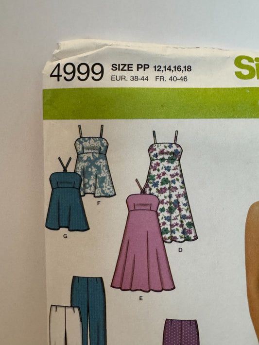 Simplicity Sewing Pattern 4999 Easy to Sew Pants Shorts Dress Top Outfit 12-18