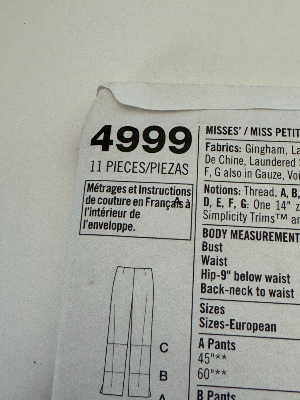 Simplicity Sewing Pattern 4999 Easy to Sew Pants Shorts Dress Top Outfit 12-18