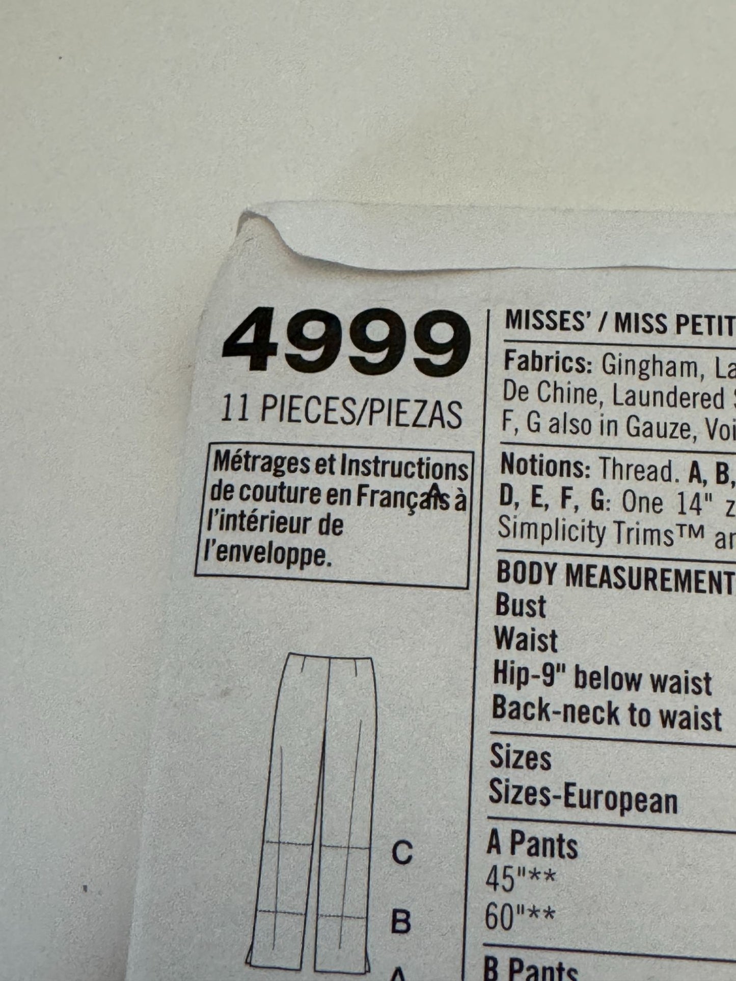 Simplicity Sewing Pattern 4999 Easy to Sew Pants Shorts Dress Top Outfit 12-18