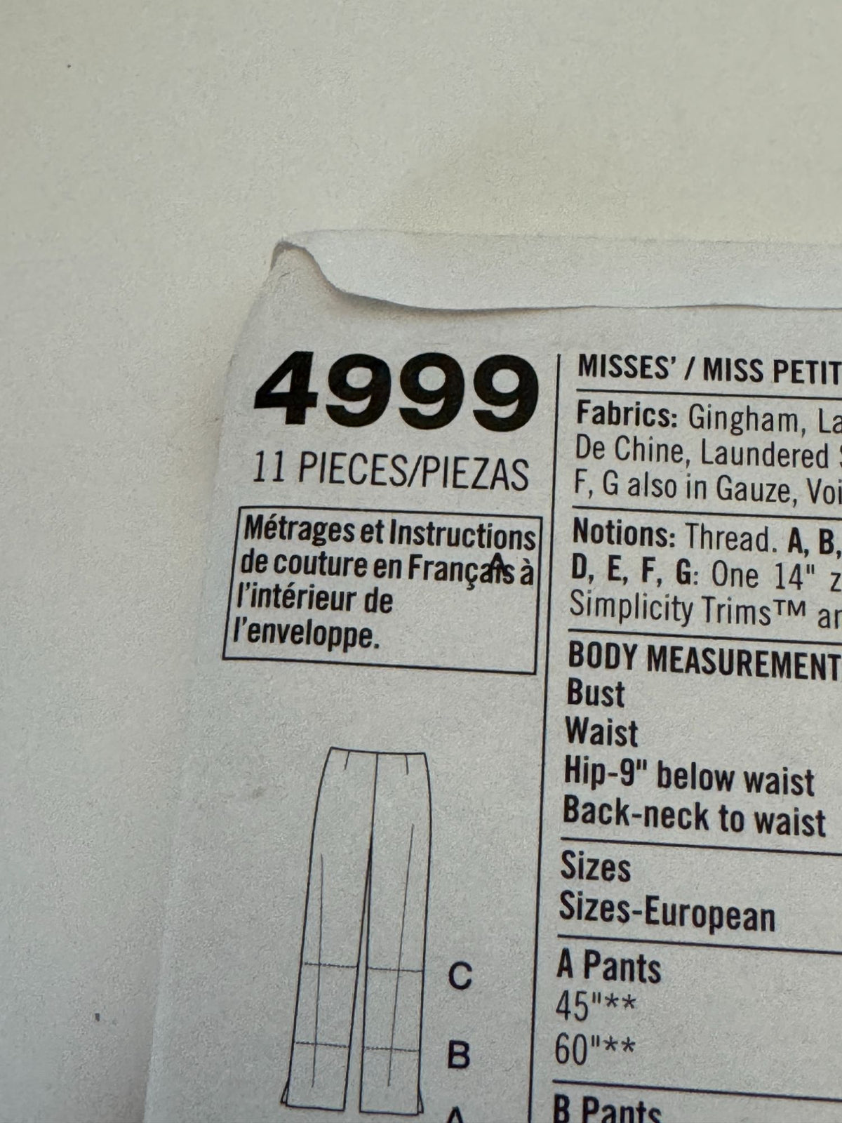 Simplicity Sewing Pattern 4999 Easy to Sew Pants Shorts Dress Top Outfit 12-18