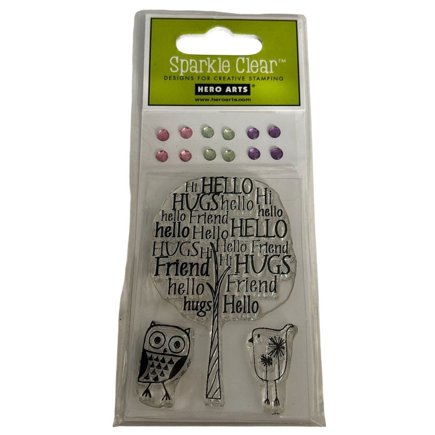 Hero Arts Sparkle Clear Hello Tree Stamps With Gem Embellishments For Scrapbooking & Cardmaking Photopolymer