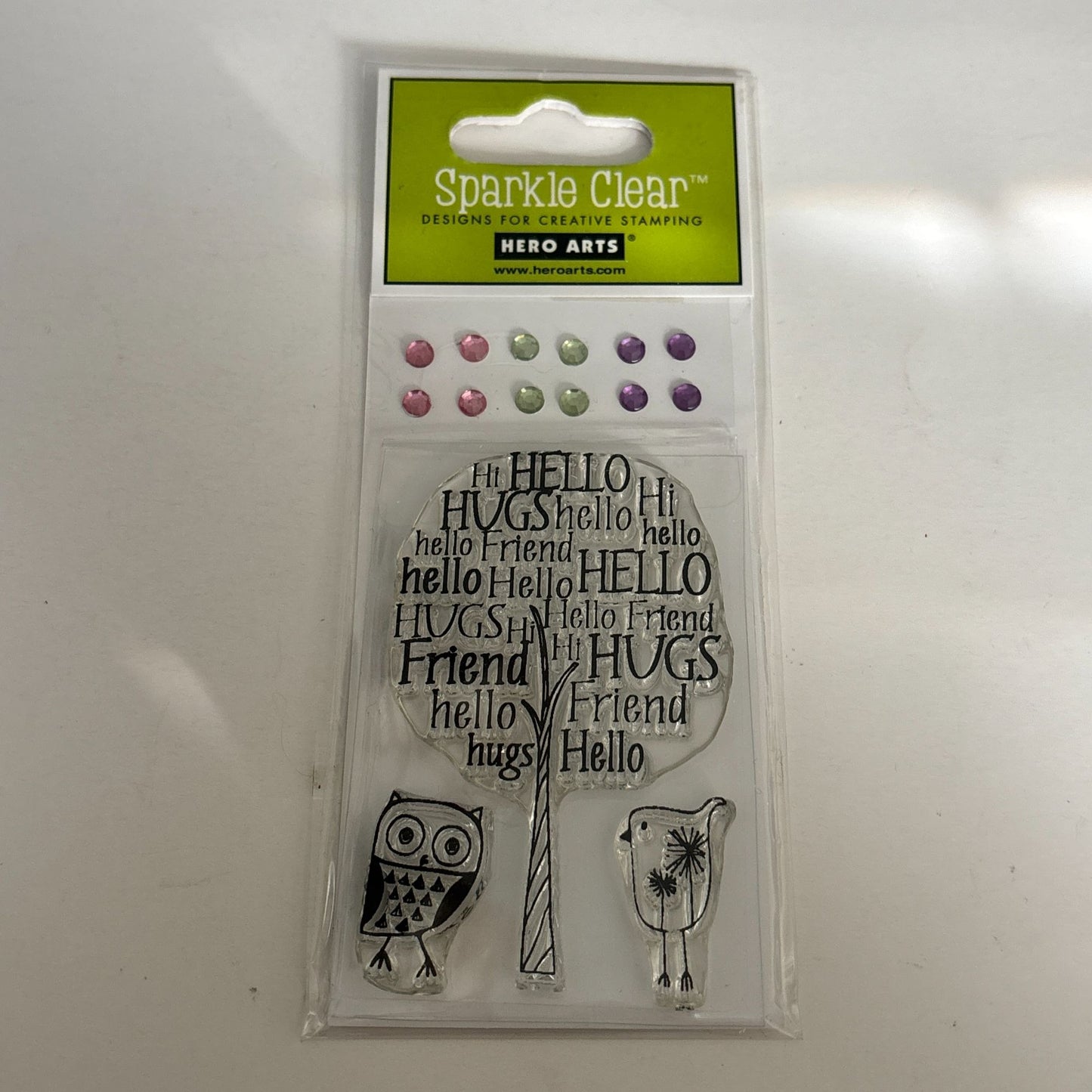 Hero Arts Sparkle Clear Hello Tree Stamps With Gem Embellishments For Scrapbooking & Cardmaking Photopolymer
