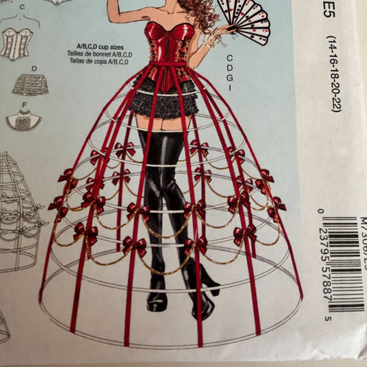 McCalls Sewing Pattern M7306 Costume Corset Hoop Skirt Victorian Fantasy 14-22 Uncut Crown