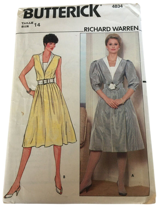 Butterick Sewing Pattern 4834 Flared Dress Career 14 Retro 1980s Vintage Uncut