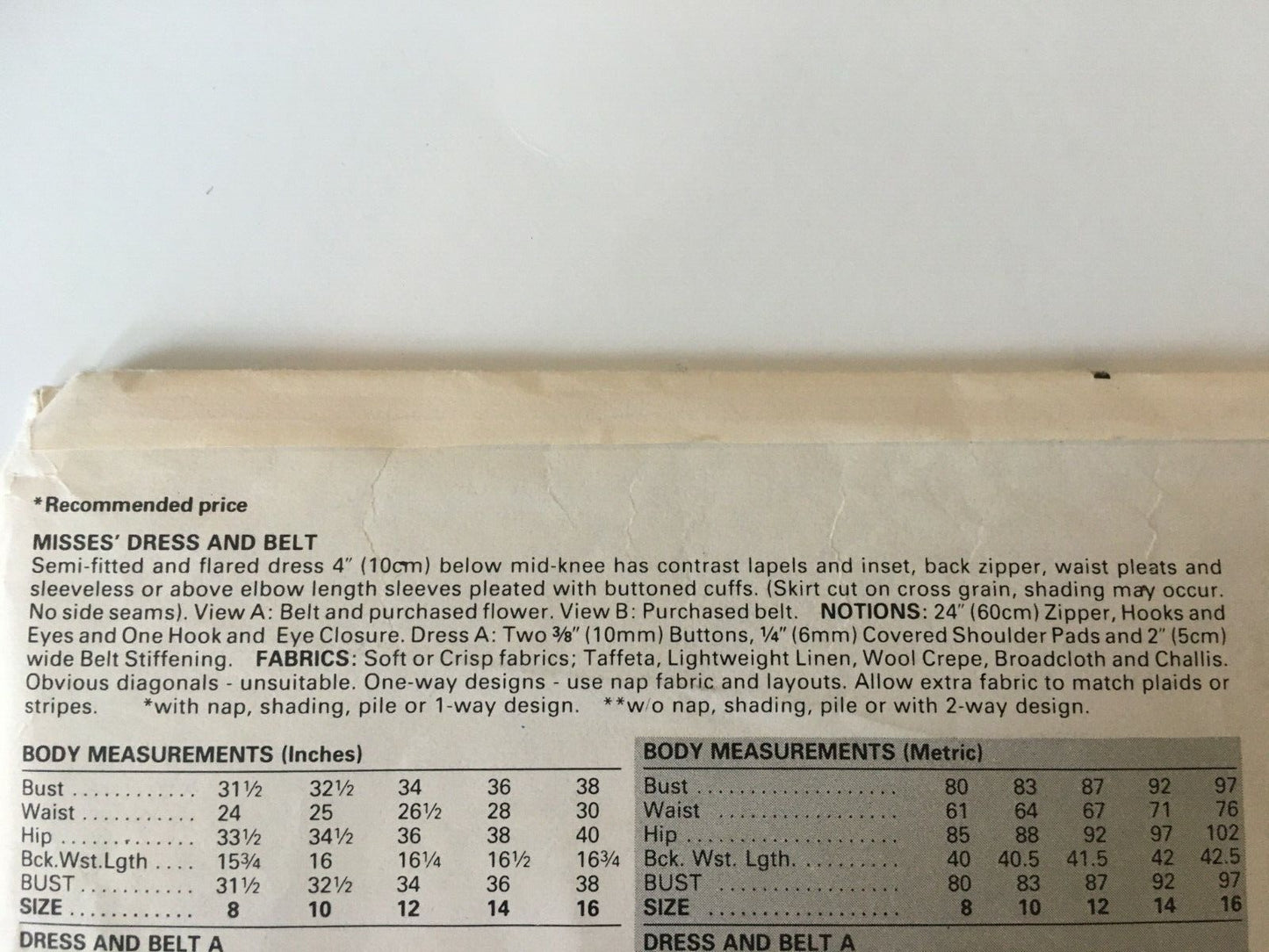 Butterick Sewing Pattern 4834 Flared Dress Career 14 Retro 1980s Vintage Uncut