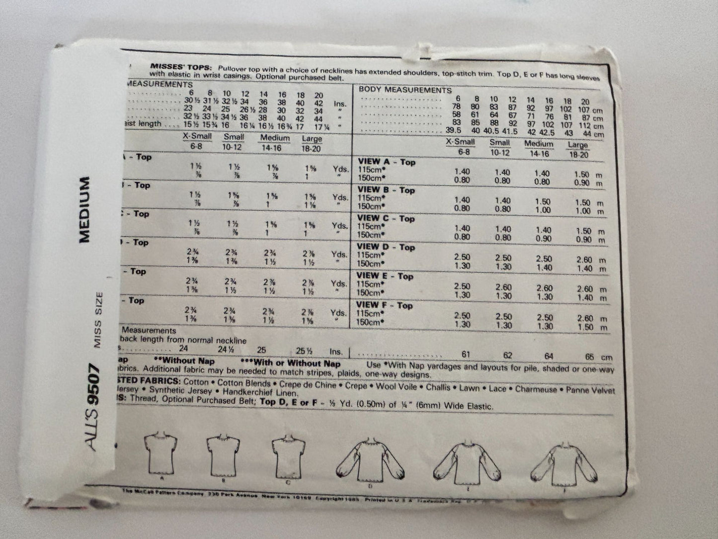 McCalls Sewing Pattern 9507 Pullover Top Shirt Blouse Easy 1980s 14 16 Uncut