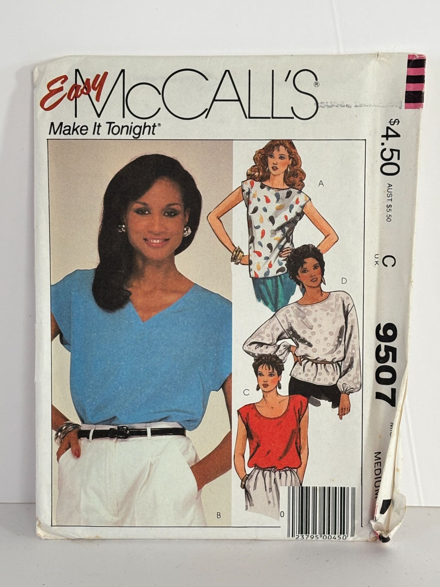 McCalls Sewing Pattern 9507 Pullover Top Shirt Blouse Easy 1980s 14 16 Uncut