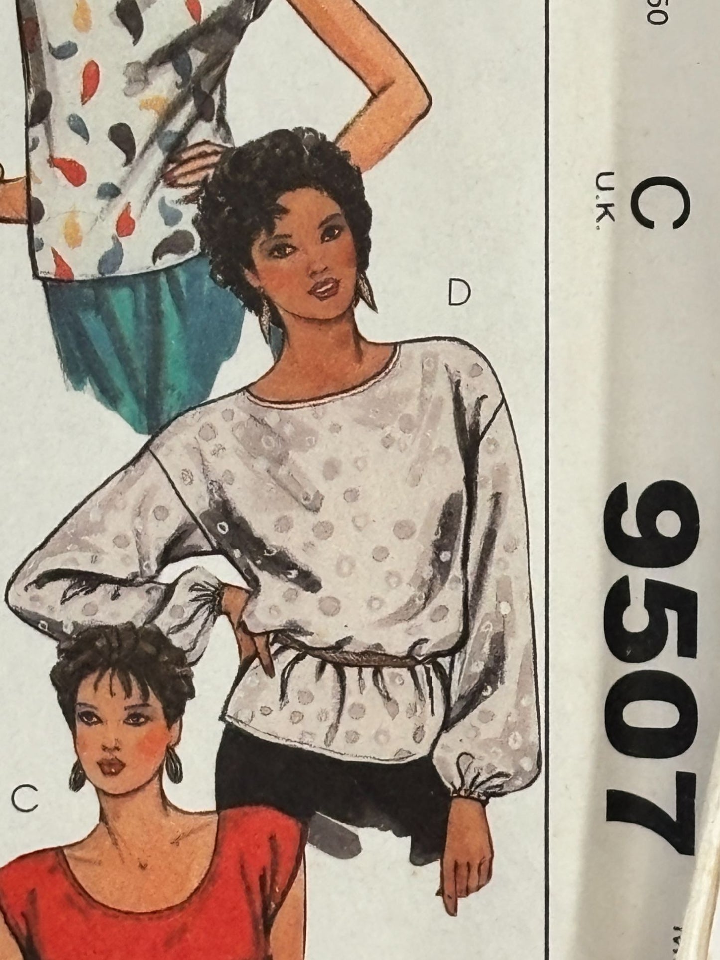 McCalls Sewing Pattern 9507 Pullover Top Shirt Blouse Easy 1980s 14 16 Uncut