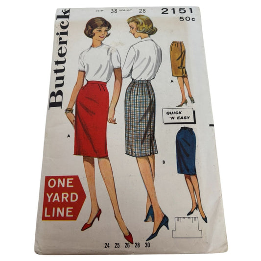 Butterick Sewing Pattern 2151 Sheath Skirt Quick Easy 1960s Vintage Cut Complete