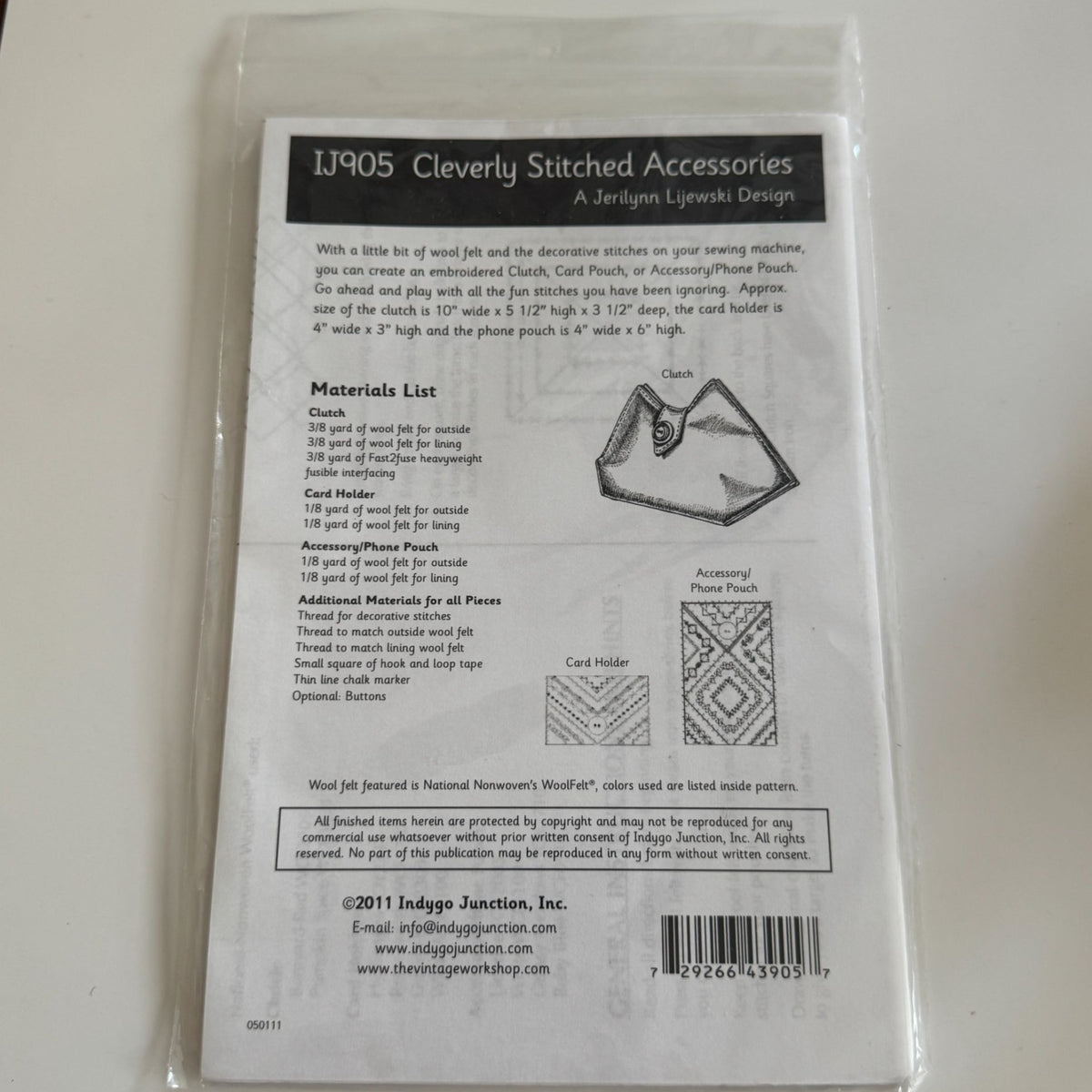 Indygo Junction Sewing Pattern IJ905 Cleverly Stitched Cases Clutch Phone Pouch